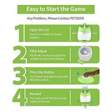 PETGEEK Automatic Dog Treat Dispenser, Interactive Dog Toys Treat Dispensing for IQ Training, Electronic Dog Puzzle Toys with Remote Control, Pet Toys to Keep Them Busy Dual Power Supply, Green Color