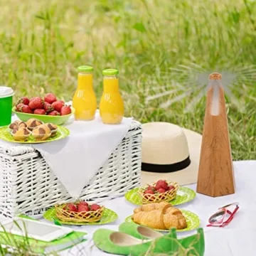 4 Pack Fly Fan for Tables Portable Fly Fan Keep for Your Food Clean Meal Table Fly Fan for Outdoor Indoor Picnic Dinner Classroom(Wood Grain)