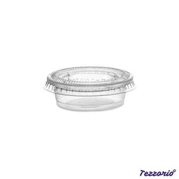 (100 Pack) 0.5-Ounce Plastic Portion Cups with Lids, Small Condiment Cups/Sauce Cups, Translucent Plastic Souffle Cups/Portion Containers by Tezzorio