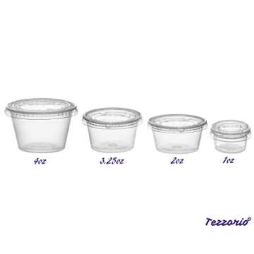 (100 Pack) 0.5-Ounce Plastic Portion Cups with Lids, Small Condiment Cups/Sauce Cups, Translucent Plastic Souffle Cups/Portion Containers by Tezzorio
