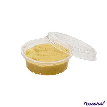 (100 Pack) 0.5-Ounce Plastic Portion Cups with Lids, Small Condiment Cups/Sauce Cups, Translucent Plastic Souffle Cups/Portion Containers by Tezzorio