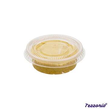 (100 Pack) 0.5-Ounce Plastic Portion Cups with Lids, Small Condiment Cups/Sauce Cups, Translucent Plastic Souffle Cups/Portion Containers by Tezzorio