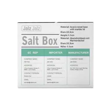 jalz jalz Large Wood Salt Box salt cellar with Spoon Spice Seasonings Keeper Salt Container Solid Natural Acacia Base Black Marble Lid Decorative Box salt keeper Big Capacity Spice Cellar