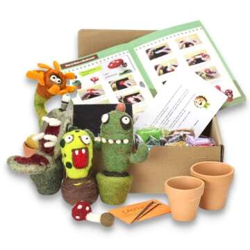 Woolbuddy Needle Felting Kit, Cactus Succulent Monster Felting Kit for Beginner Adults, Felting Supp...