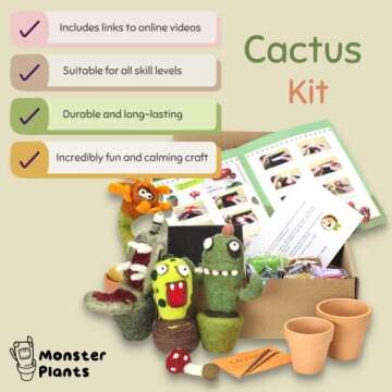 Woolbuddy Needle Felting Kit, Cactus Succulent Monster Felting Kit for Beginner Adults, Felting Supplies and Instructions Included, Unique Design by True Artisan