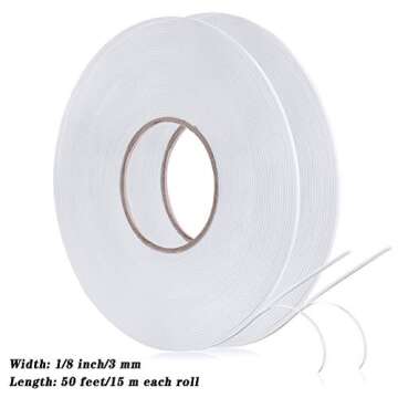 Tatuo 2 Rolls Double Sided Foam Tape PE Foam Tape Sponge Soft Mounting Adhesive(1/8 Inch by 50 Feet,White)