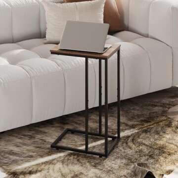 WLIVE Brown Side Tables Living Room, C Shaped End Table for Couch, Sofa and Bed, Large Desktop C Tab...