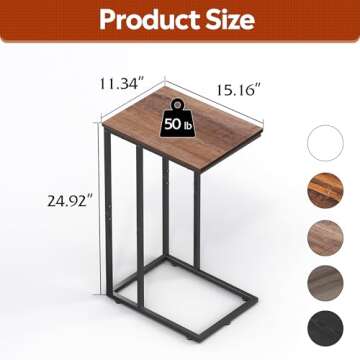 WLIVE Brown Side Tables Living Room, C Shaped End Table for Couch, Sofa and Bed, Large Desktop C Table for Bedroom, Home Office, Small Spaces