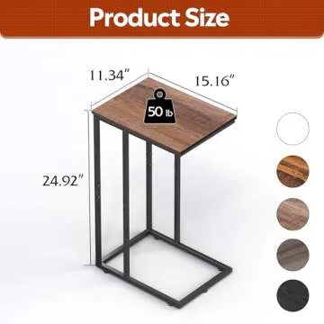 WLIVE Brown Side Tables Living Room, C Shaped End Table for Couch, Sofa and Bed, Large Desktop C Table for Bedroom, Home Office, Small Spaces