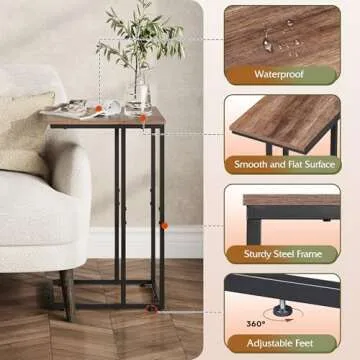 WLIVE Brown Side Tables Living Room, C Shaped End Table for Couch, Sofa and Bed, Large Desktop C Table for Bedroom, Home Office, Small Spaces
