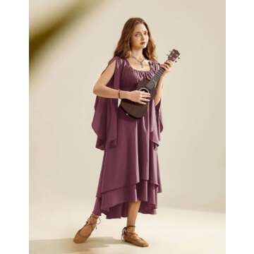 Women Renaissance Costume Split Bell Sleeve Double Layered High Low Dress Dusty Rose S