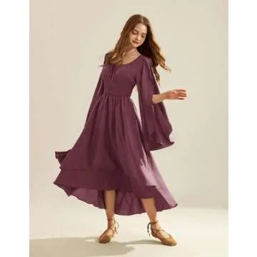 Women Renaissance Costume Split Bell Sleeve Double Layered High Low Dress Dusty Rose S