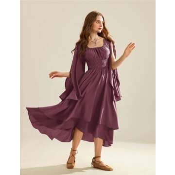 Women Renaissance Costume Split Bell Sleeve Double Layered High Low Dress Dusty Rose S