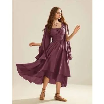Women Renaissance Costume Split Bell Sleeve Double Layered High Low Dress Dusty Rose S