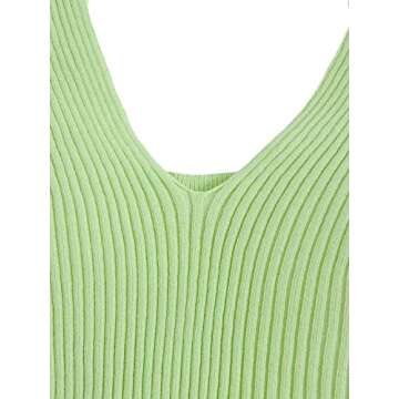 SweatyRocks Women's V Neck Crop Cami Top Ribbed Knit Spaghetti Strap Sleeveless Vest Plain Green M