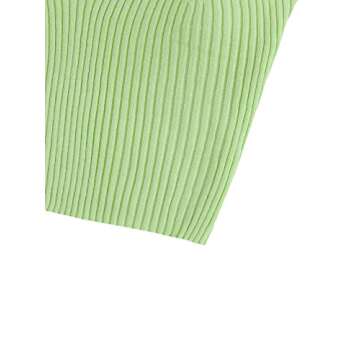 SweatyRocks Women's V Neck Crop Cami Top Ribbed Knit Spaghetti Strap Sleeveless Vest Plain Green M