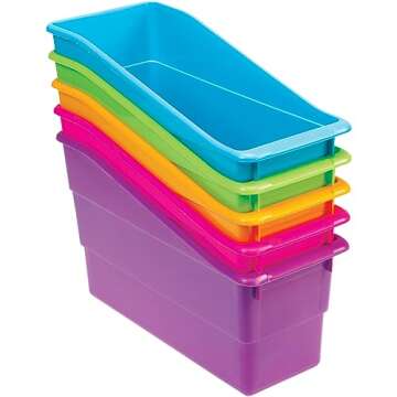 Really Good Stuff Durable Book and Binder Holder - 5pack, Bright Neon Colors, 5 ?? x 12 ?? x 7 ??, Classroom Organization, Storage Solution, Sturdy and Versatile