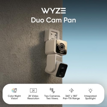 WYZE Duo Cam Pan Indoor/Outdoor IP65 2K 360° Pan/Tilt Smart Home Security Camera with Color Night V...