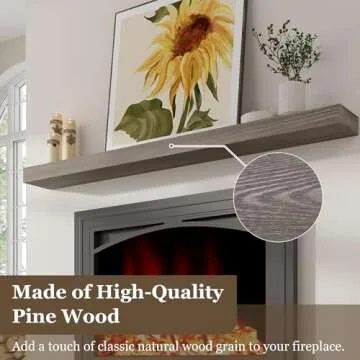 Fireplace Mantel | 60" W Wood Floating Shelves | Handcrafted Hollow Distressed Beam | Wall Mounted Wooden Display Shelfing | with Invisible Heavy Duty Metal Bracket | 60W x 3H x 8D, Ash Gray
