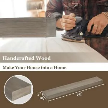 Fireplace Mantel | 60" W Wood Floating Shelves | Handcrafted Hollow Distressed Beam | Wall Mounted Wooden Display Shelfing | with Invisible Heavy Duty Metal Bracket | 60W x 3H x 8D, Ash Gray