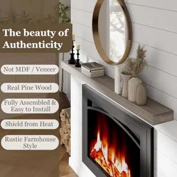 Fireplace Mantel | 60" W Wood Floating Shelves | Handcrafted Hollow Distressed Beam | Wall Mounted Wooden Display Shelfing | with Invisible Heavy Duty Metal Bracket | 60W x 3H x 8D, Ash Gray