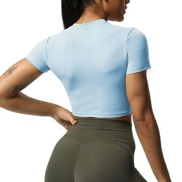 Aoxjox Short Sleeve Crop Tops for Women Classic Longline Baby Tee Workout T Shirt Top (Airy Blue, X-Small)