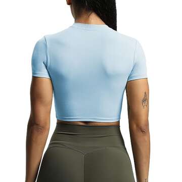 Aoxjox Short Sleeve Crop Tops for Women Classic Longline Baby Tee Workout T Shirt Top (Airy Blue, X-Small)