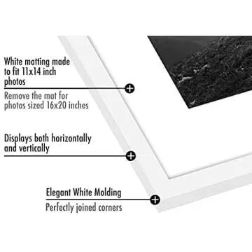 Americanflat 16x20 Picture Frame with Polished Plexiglass - Set of 5 - Use as 11x14 Frame with Mat or 16x20 Frame Without Mat - Galleria Collection - Gallery Wall Frame Set for Wall Display - White