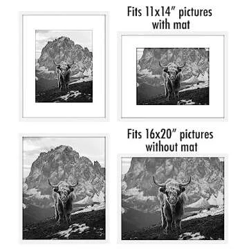 Americanflat 16x20 Picture Frame with Polished Plexiglass - Set of 5 - Use as 11x14 Frame with Mat or 16x20 Frame Without Mat - Galleria Collection - Gallery Wall Frame Set for Wall Display - White