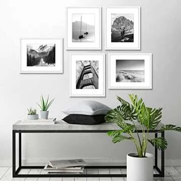 Americanflat 16x20 Picture Frame with Polished Plexiglass - Set of 5 - Use as 11x14 Frame with Mat or 16x20 Frame Without Mat - Galleria Collection - Gallery Wall Frame Set for Wall Display - White