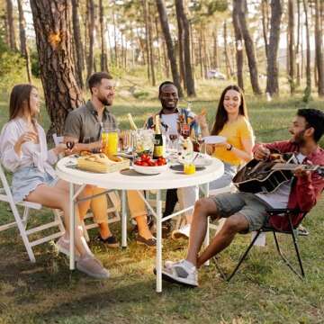 YITAHOME Round Folding Table 48 inch, Heavy Duty Folding Round Table w/1.57" Thick Tabletop, Portabl...