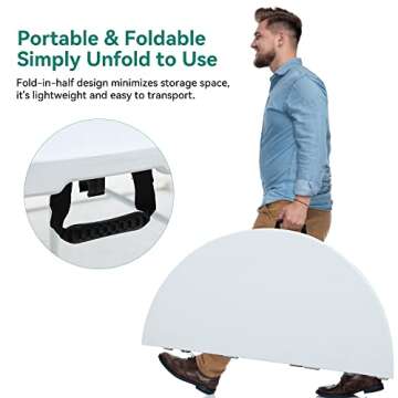 YITAHOME Round Folding Table 48 inch, Heavy Duty Folding Round Table w/1.57" Thick Tabletop, Portable Folding Table w/Carrying Handle for Outdoor Camping Picnic Parties/Indoor Events, White