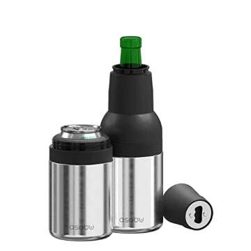Asobu Frosty Beer Holder 2 Go Vacuum Insulated Double Walled Stainless Steel Beer Can and Bottle Coo...
