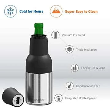 Asobu Frosty Beer Holder 2 Go Vacuum Insulated Double Walled Stainless Steel Beer Can and Bottle Cooler with Beer Opener Eco Friendly and Bpa Free (Silver)