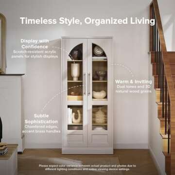 mopio Blake Tall Display Cabinet, Kitchen Buffet Pantry Cupboard, Trophy Display Case, Storage Cabinet Scratch Resistant Acrylic, Modern Farmhouse Curio Organizer (White Oak Arched, Set of 2)