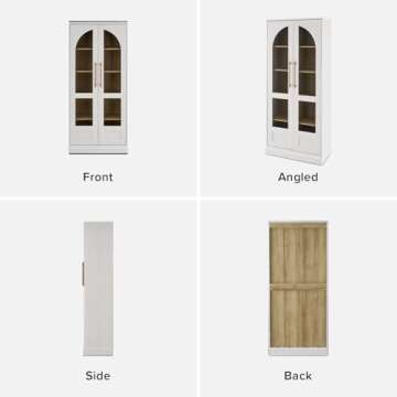 mopio Blake Tall Display Cabinet, Kitchen Buffet Pantry Cupboard, Trophy Display Case, Storage Cabinet Scratch Resistant Acrylic, Modern Farmhouse Curio Organizer (White Oak Arched, Set of 2)