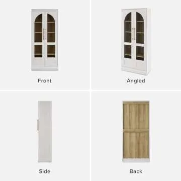 mopio Blake Tall Display Cabinet, Kitchen Buffet Pantry Cupboard, Trophy Display Case, Storage Cabinet Scratch Resistant Acrylic, Modern Farmhouse Curio Organizer (White Oak Arched, Set of 2)