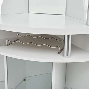 Home Source Wood Bar Corner Cabinet, Wine Rack, Lower Cabinet with Glass Doors, Rustic Liquor Corner Hutch for Kitchen, Living Room and Other Small Space,White