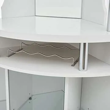 Home Source Wood Bar Corner Cabinet, Wine Rack, Lower Cabinet with Glass Doors, Rustic Liquor Corner Hutch for Kitchen, Living Room and Other Small Space,White