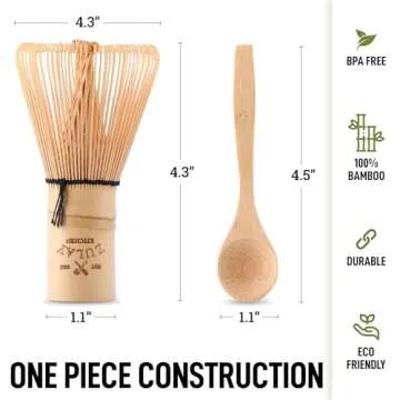 Zulay Traditional Matcha Whisk & Spoon - 100 Prong Matcha Bamboo Whisk For Ceremonial Tea Preparation - Authentic Japanese Bamboo Whisk For Matcha Tea - Matcha Tea Whisk for The Perfect Matcha