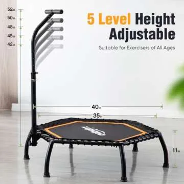 Zupapa Rebounder Trampoline for Adults with Adjustable bar Indoor Mini Small Fitness Workout Exercise Trampolines for Kids with Handle Silent Bungee Cords 40" 45" 300LBS Weight Capacity
