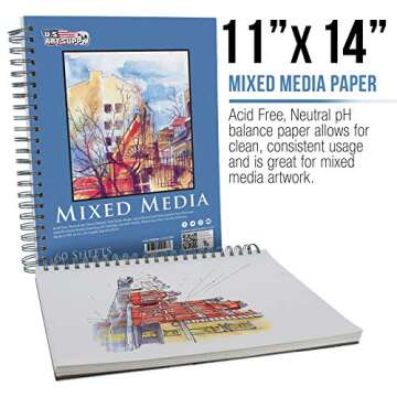 U.S. Art Supply 11" x 14" Mixed Media Paper Pad Sketchbook, 2 Pack, 60 Sheets, 98 lb (160 gsm) - Spi...
