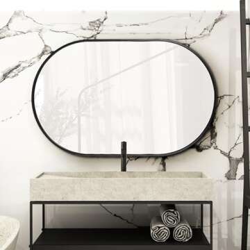 HOWOFURN Oval Wall Mirror, 24x36 Oval Black Bathroom Mirrors, Wall Mounted Mirror, Oval Vanity Mirror Metal Frame, Vertical & Horizontal Hang, Ideal for Bathroom, Bedroom, Living Room, Entryway