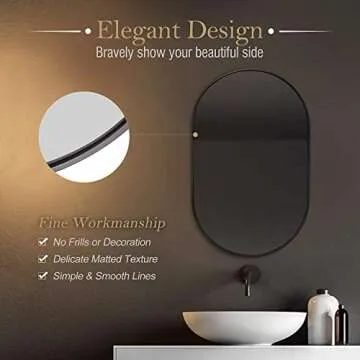 HOWOFURN Oval Wall Mirror, 24x36 Oval Black Bathroom Mirrors, Wall Mounted Mirror, Oval Vanity Mirror Metal Frame, Vertical & Horizontal Hang, Ideal for Bathroom, Bedroom, Living Room, Entryway