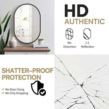 HOWOFURN Oval Wall Mirror, 24x36 Oval Black Bathroom Mirrors, Wall Mounted Mirror, Oval Vanity Mirror Metal Frame, Vertical & Horizontal Hang, Ideal for Bathroom, Bedroom, Living Room, Entryway