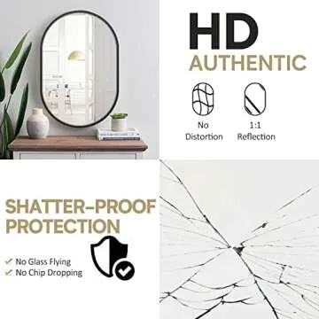 HOWOFURN Oval Wall Mirror, 24x36 Oval Black Bathroom Mirrors, Wall Mounted Mirror, Oval Vanity Mirror Metal Frame, Vertical & Horizontal Hang, Ideal for Bathroom, Bedroom, Living Room, Entryway