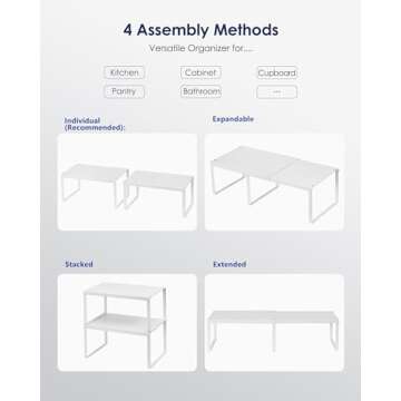 Nxconsu 2Pack Cabinet Shelf Expandable Stackable Organizer Riser for Kitchen Cabinet Pantry Cupboard...