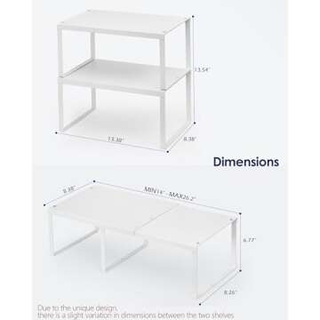 Nxconsu 2Pack Cabinet Shelf Expandable Stackable Organizer Riser for Kitchen Cabinet Pantry Cupboard Under Sink Countertop Organization Accessories Storage Space Saver Multi-Function Metal White