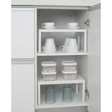 Nxconsu 2Pack Cabinet Shelf Expandable Stackable Organizer Riser for Kitchen Cabinet Pantry Cupboard Under Sink Countertop Organization Accessories Storage Space Saver Multi-Function Metal White