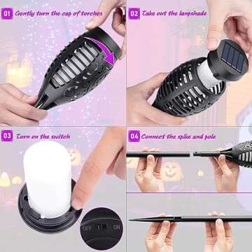 Halloween Decorations Outdoor, Lights for Halloween Decor, Purple Flickering Flame Solar Torch Lights for Outside Halloween Decorations for Yard Pathway Lawn